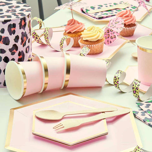 Pastel Pnk and Gold Paper Party Cups | Set 12