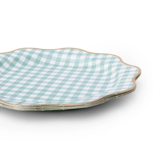 Sage Green Gingham Paper Plates | 11 Inch | Package 8