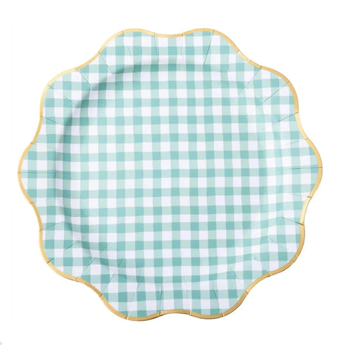 Sage Green Gingham Paper Plates | 11 Inch | Package 8