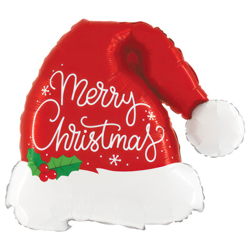Santa Hat Merry Christmas Foil Balloons | 27 INCH