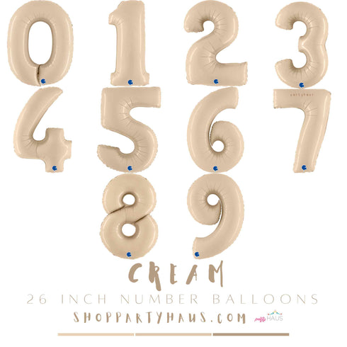 Satin Cream Number 0 Balloons | 26 INCH