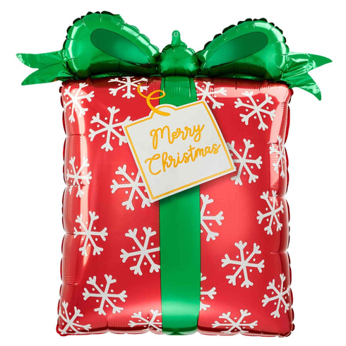 Red Snowflake Christmas Present Foil Balloons | 27 INCH