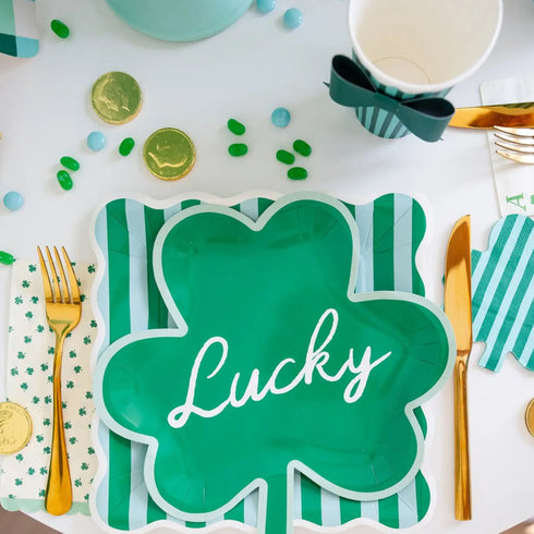 Green Shamrock Clover Paper Napkins | 4.25 x 7.75 Inch | Package 24