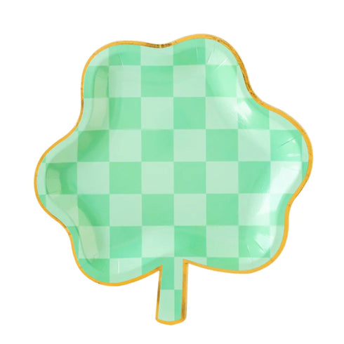 Checkered Green Shamrock Paper Party Plates | 8 INCH | Package 8