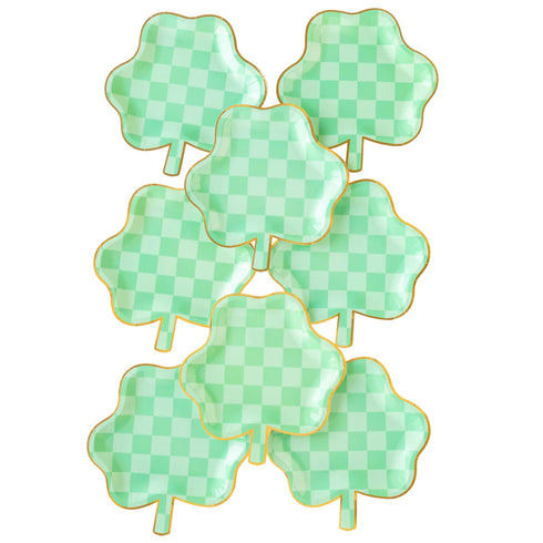 Checkered Green Shamrock Paper Party Plates | 8 INCH | Package 8