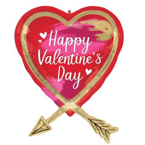 Happy Valentine's Day Lover's Arrow Foil Heart Balloons | Red Gold | 29 Inch