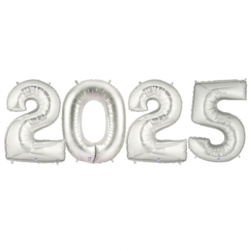 Silver 2025 Number Balloons | 14, 26, 40 Inch Sizes