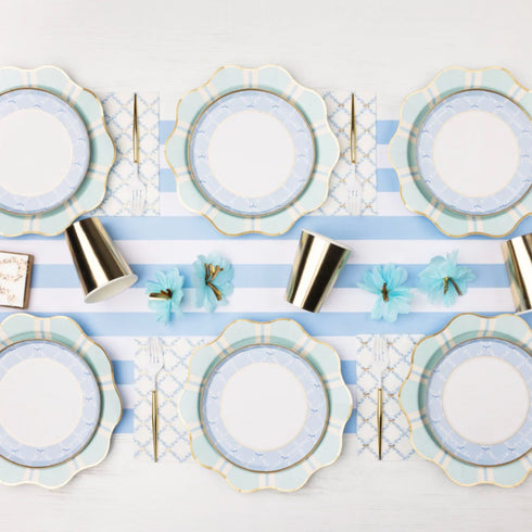 Sky Light Blue Cabana Stripe Paper Table Runner