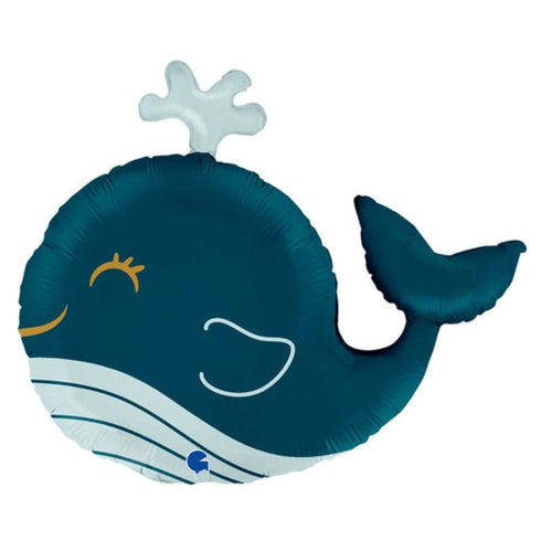 Smiley Blue Whale Foil Balloons | 26 INCH