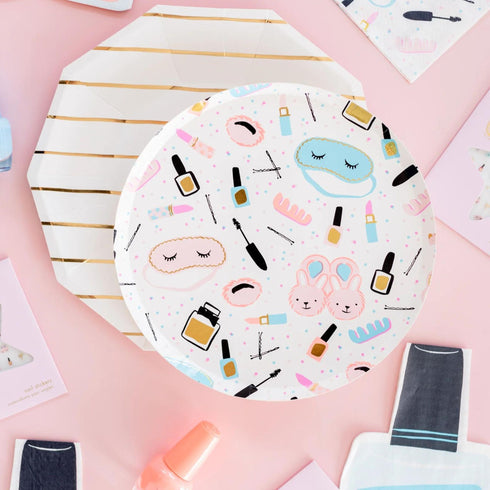 Slumber Spa Party Paper Party Plates | Lipstick & Nail Polish | Package 8