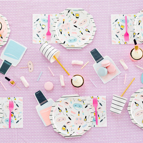 Slumber Spa Party Paper Party Plates | Lipstick & Nail Polish | Package 8