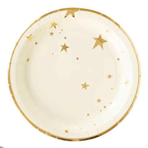 Gold Stars Round Paper Party Plates | Package 8