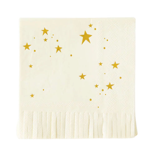 Gold Star Fringed Party Paper Napkins | Package 18