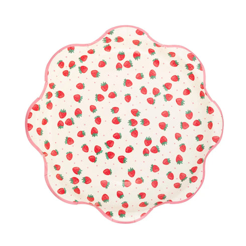 Strawberry Scallop Paper Party Plates | 10 Inch | Package 8