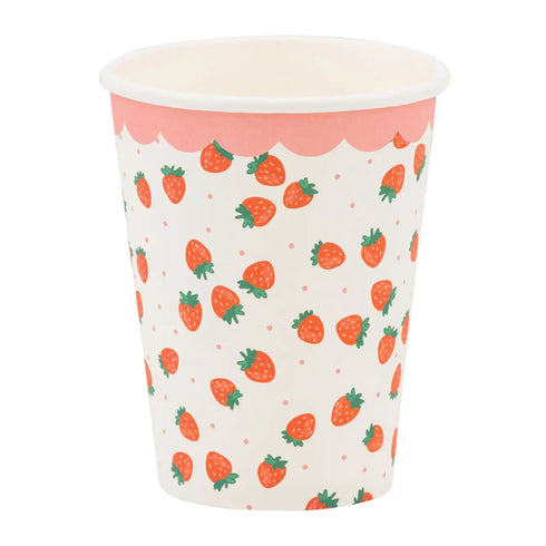 Strawberry Print Paper Party Cups | 12 Ounce | Package 8