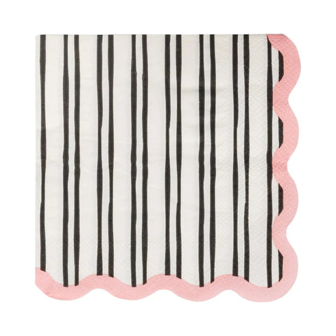 Boo La La Striped Halloween Paper Beverage Napkins | Pink Black & White | Set 24