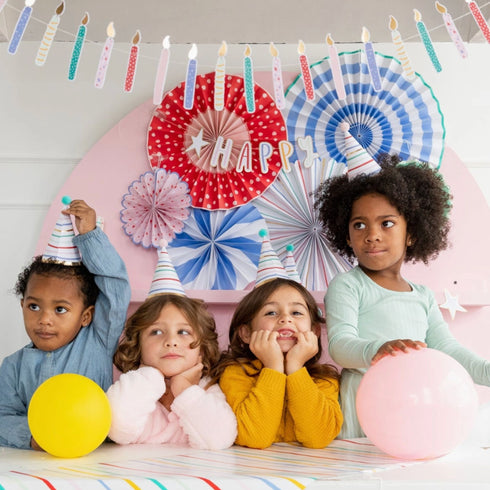 Stripe Paper Birthday Party Hats | Pom Pom | Set 8