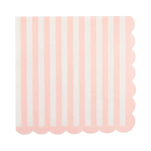 Pink Striped Cocktail Paper Napkins | Scallop Edges | Package 24