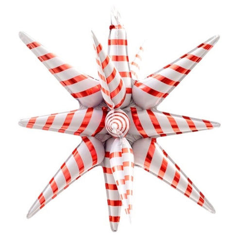 Red & White Candy Stripes Starburst Foil Balloon | 22 Inch 36 Inch | Air Fill Only