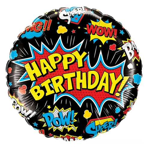 Super Hero Happy Birthday Balloon | 18 INCH | Black