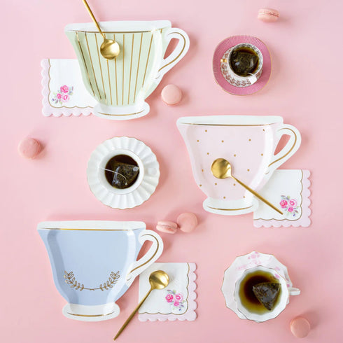 Tea Cup Shaped Paper Plates | Mix Pink, Blue & Green | Set 12