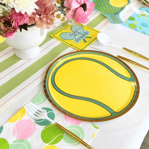 Yellow Tennis Ball Shaped Paper Party Plates | Package 8