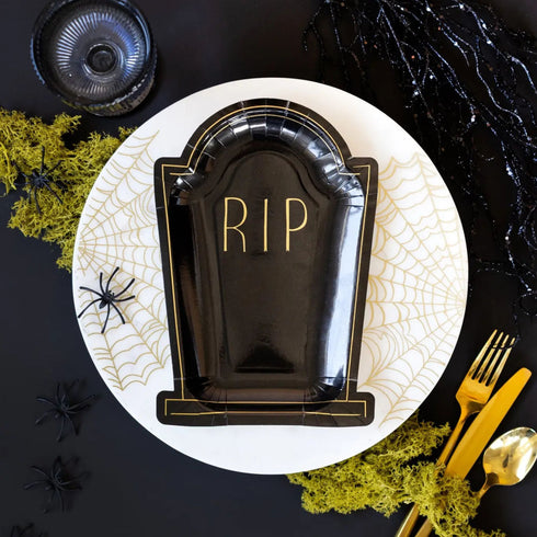 RIP Tombstone Shaped Paper Party Plates | Package 8 | Halloween Party