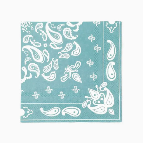 Dusty Turquoise Bandana Print Paper Party Cocktail Napkins | Package 20