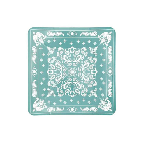 Turquoise Bandana Print Square Paper Party Dessert Plates | Package 8