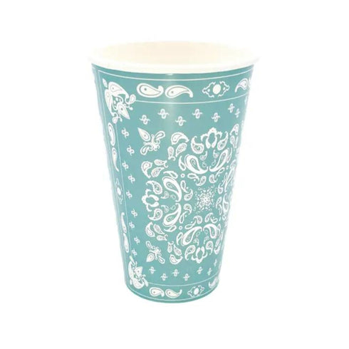 Dusty Turquoise Bandana Print Paper Party Cups | Package 8