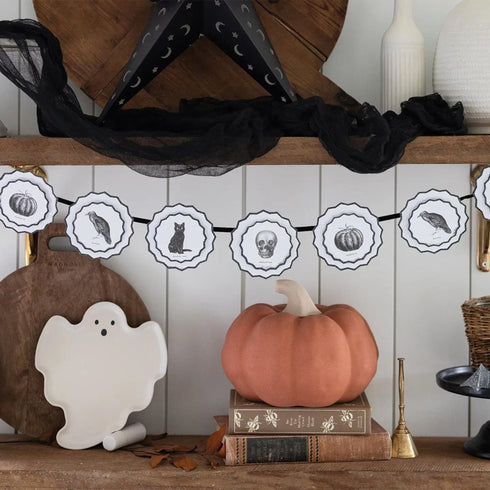 Vintage Halloween Paper Banner | White & Black