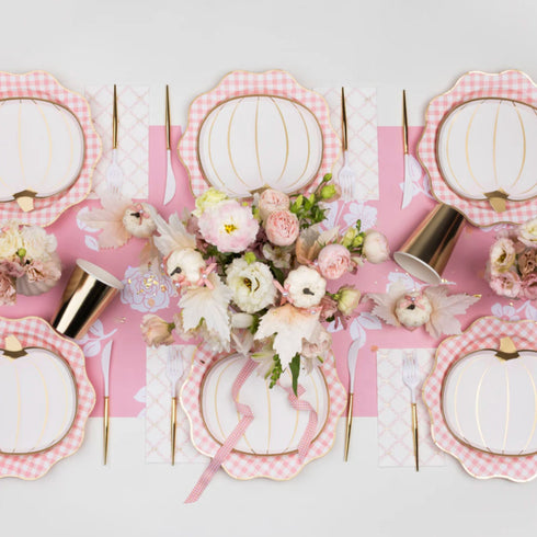 White & Gold Pumpkin Shaped Paper Party Plates | Package 8