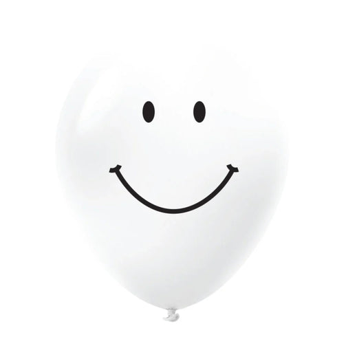 White Smiley Face Latex Balloons | 11 INCH | Package 6