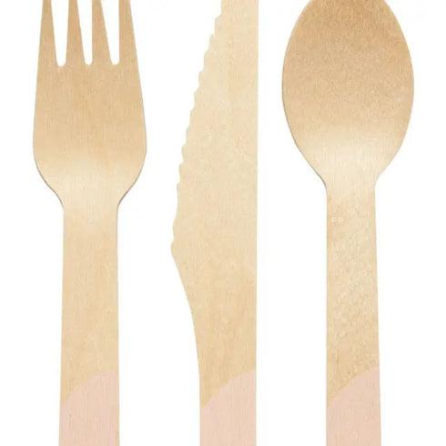 Wood Cutlery with Blush Pink | Set 8