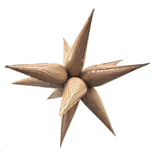 Brown Woodgrain Starburst Foil Balloon | 40 Inch | Air Fill Only