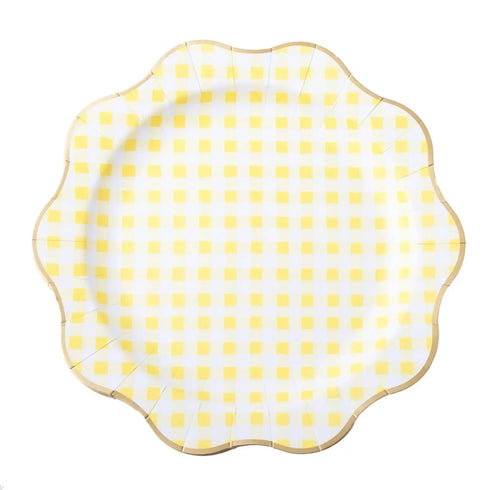 Yellow Gingham Paper Plates | 11 Inch | Package 8