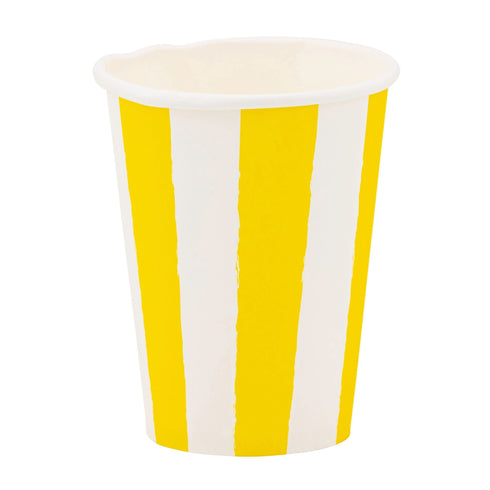 Yellow & White Striped Paper Cups | 12 Oz | Set 8