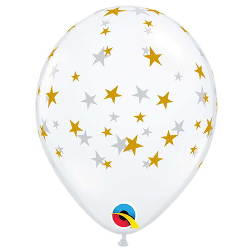 Gold Stars Printed Latex Balloons | 11 INCH | Package 6