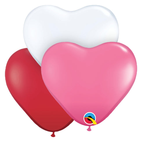 Pink Red White Mix | 11 INCH | Qualatex Heart Latex Balloons | Package 10