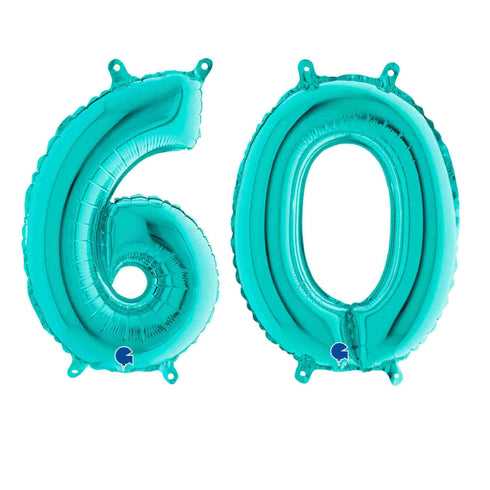 Teal Blue Number 60 Balloons | 14 INCH