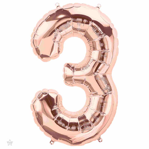 Rose Gold Number 3 Balloons | 16 INCH