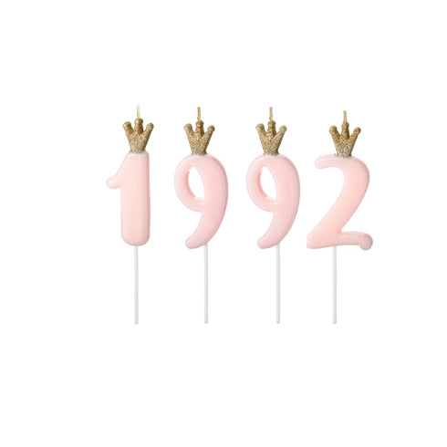 Pink Party Cake Candles with Gold Crown | 1992
