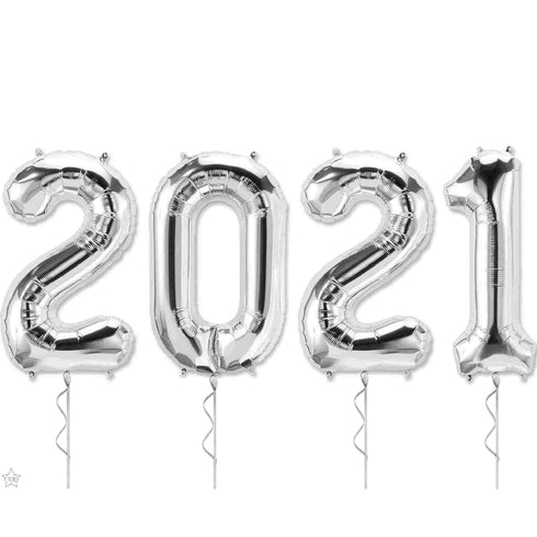 Silver 2021 Number Balloons | Graduations | New Years | Year