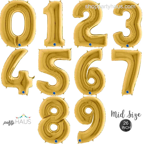 26 INCH | Gold Number Balloons
