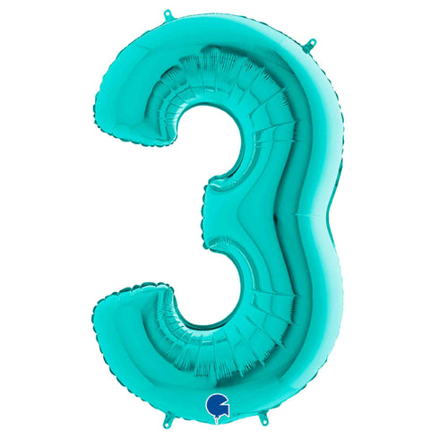 Teal Blue Number 3 Balloons | 26 INCH