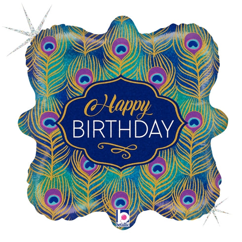 Glitter Peacock Feather Foil Balloon | HBD | 18 Inch