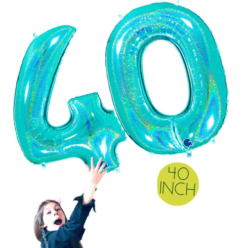 Glitter Teal Number 40 Balloons | 40 INCH