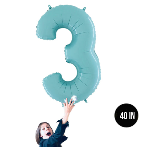 Pastel Blue Number 3 Balloons | 40 INCH