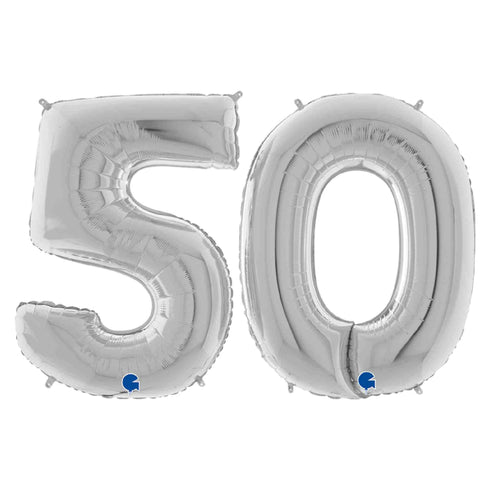Silver Number 50 Balloons | 40 INCH