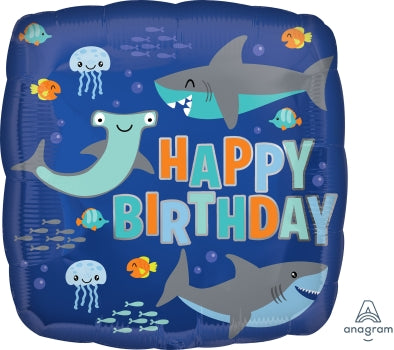 Happy Birthday Sharks Balloon | 18 INCH